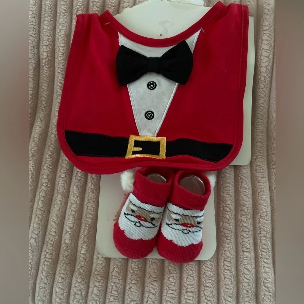 Little Me Christmas bib and booties